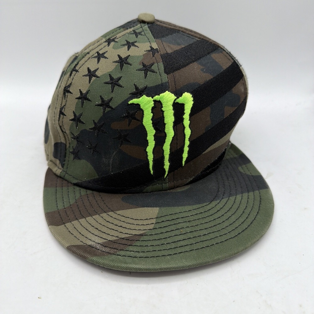 Monster Energy New Era 9Fifty Athlete Snapback Hat Cap Camo Camouflage Flag USA